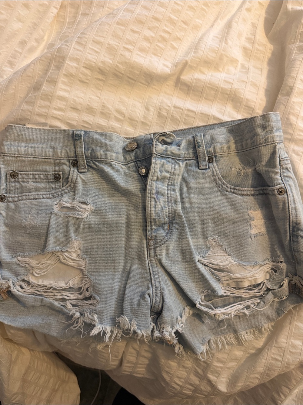 American Eagle Outfitters Light Wash Distressed Denim Shorts